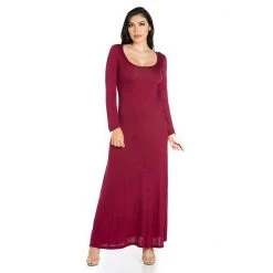 Women's 24seven Comfort Apparel Scoopneck Long Sleeve Maxi Dress Red