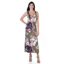 Women's 24Seven Comfort Apparel Paisley Print Racerback Tank Casual Maxi Dress