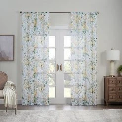 Waverly Blushing Blooms Rod Pocket Sheer Window Curtain Panel Blue