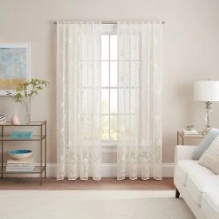 Waverly Sherry Floral Lace Sheer Rod Pocket Window Curtain Panel Blush